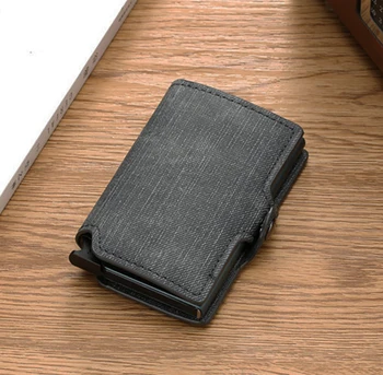 Cienki drelich posiadacz karty kredytowej portfel z blokadą RFID aluminium minimalizm mini metalowe jeans portfel skórzany pokrowiec dla kart portfele