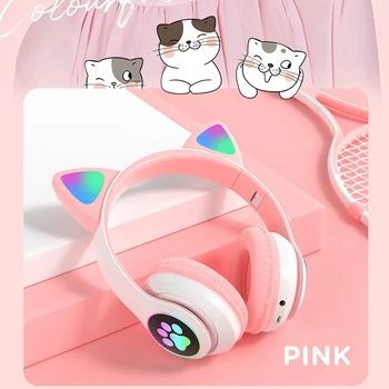 Cute Cat Ear LED Light słuchawki Bluetooth Cat Ears Wireless Headphone TF Headset Hifi Stereo For Girl kid Phone Gift