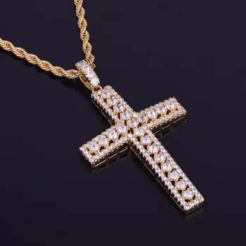 Cyrkonia Krzyż Wisiorek Złoty Kolor Miedź Materiał Bling Cyrkon Krzyż Naszyjnik Mężczyźni Kobiety Hip Hop Biżuteria