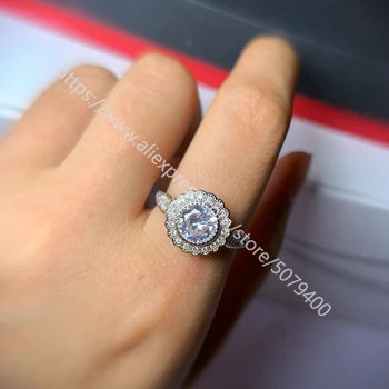 CZ kamień pierścionek zaręczynowy przezroczysta cyrkonia białe złoto powlekane pierścień, okrągły, antyczny halo pierścionek zaręczynowy promis kobiety dziewczyny prezent