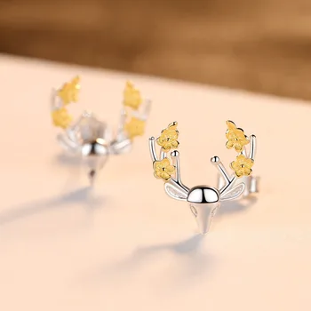 CZCITY moda 925 srebro próby christmas jelenie kolczyki pręta dla kobiet z 18 karatowym złotem kwiaty wykwintne biżuteria Brincos prezenty
