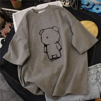 Damski t-shirt z nadrukiem niedźwiedzia proste t-shirty bawełniane letnie Harajuku Casual Girls meble ubrania top oversize t-shirt