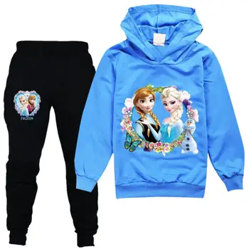 Disney wiosna jesień kreskówka mrożone Anna Elsa bluza+spodnie 2 szt zestaw ubrań dla dziewczynek bluza dres dresy