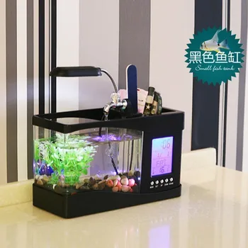 Domowe akwarium małe akwarium USB LCD lampa światła led zegarek Biały
