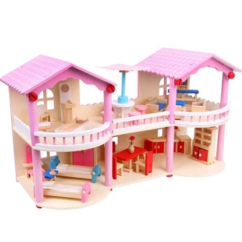 Drewniana podłoga jest bezpieczny materiał DIY Willa dom dla Lalek udawać grać zabawki dla dzieci Księżniczka dom boże Narodzenie prezenty na Urodziny