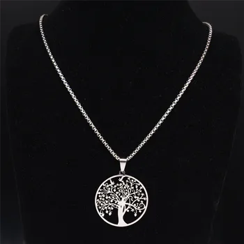 Drzewo Życia naszyjnik ze stali nierdzewnej zawieszenia kolor srebrny naszyjniki wisiorki kobiet Dzień matki prezent biżuteria Ketting N3098