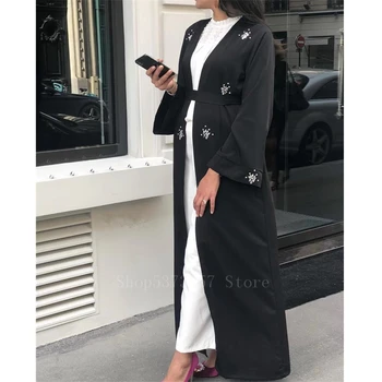 Dubaj Rich Islamski tradycyjna Abaya dla kobiet, moda Damska kaftan muzułmański jednolity design handmade zroszony sweter hidżab długi szlafrok