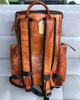 Duże przestronne męskie plecaki vintage skórzana torba na laptopa drogowe plecaki męski szkolny plecak retro запятнанная stara kość naturalna skóra