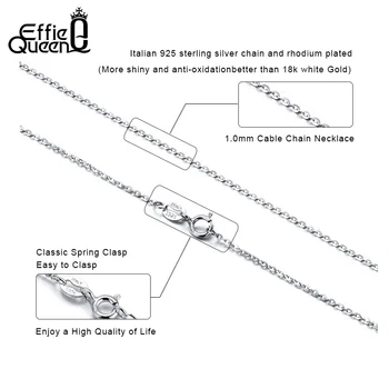 Effie Queen 925 srebro kobiety kabel łańcuch naszyjnik 45 cm/50 cm/55 cm damska długi łańcuch srebro biżuteria SC06