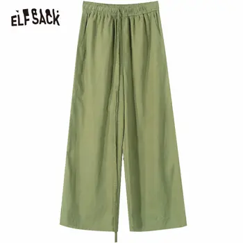 ELFSACK jednolity zielony Sztruks codzienne damskie spodnie 2020 Wiosna czysty Vintage elastyczny pas koreańskich kobiet bazowych spodnie