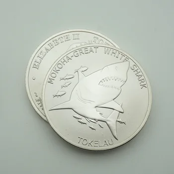 Elżbieta II 999 srebrne monety Mokoha-wielki biały rekin Tokelau moneta 5 dolarów kopia monety