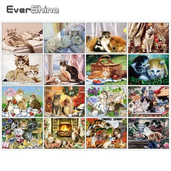 EverShine DIY Diament malarstwo zwierzęta pełna kwadratowy Diament haft kot i pies zdjęcia rhinestone dekoracji domu
