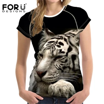 FORUDESIGNS koszulka Damska t-shirt drukowanie 3D zwierzęta, lampart, tygrys koszulka Damska t-shirt casual cool koszulka K-pop Fashion XXL
