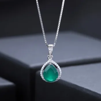 GEM'S BALLET Water Drop Shape naturalny zielony agat srebro próby 925 kamień wisiorek naszyjnik dla kobiet ślubne wykwintne biżuteria