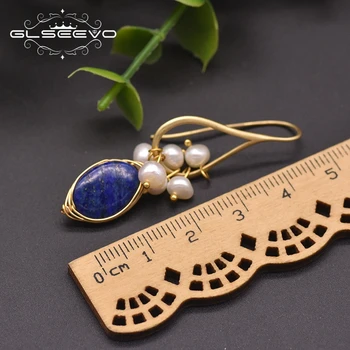 GLSEEVO naturalny Lapis lazuli perły temperament spadek kolczyki dla kobiet Dziewczyny prezent partii oryginalny design luksusowe biżuteria GE0988