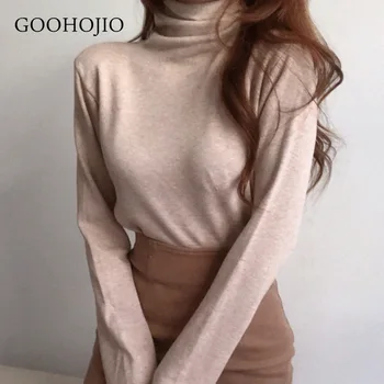 GOOHOJIO 2020 Nowa wiosna jesień prosty uniwersalny sweter damski jednolity sweter dla pań temperament elegancki damski sweter