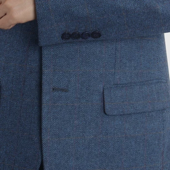 Granatowy garnitur tweed ze szkła okiennego Men Vintage Gentleman Style Tailored 2020 Fashion męskie garnitury jodełkę Slim Fit garnitury dla mężczyzn