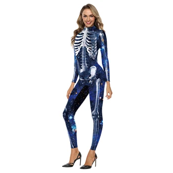 Halloween kostium dla kobiet czaszka szkielet drukowanych cosplay sexy stroje karnawałowe Modne wieczorowe kombinezony moda długi rękaw