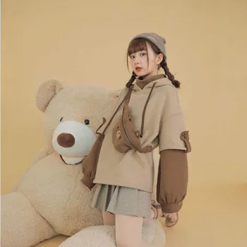 Harajuku estetyczny niedźwiedź anime bluza kobiety koreański Kawaii crewneck z długim rękawem oversize meble ubrania kpop jesień zima bluzki