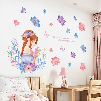 [heatboywade]Flower fairy naklejki ścienne do pokoju dziecięcego dziewczyny wystrój pokoju winylowe naklejki na ściany przyjazne dla środowiska romantyczne fototapeta