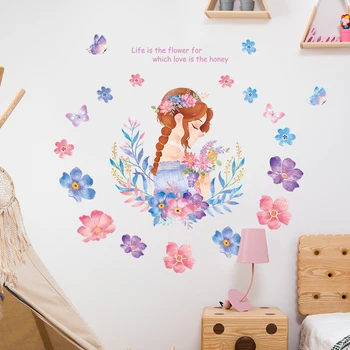 [heatboywade]Flower fairy naklejki ścienne do pokoju dziecięcego dziewczyny wystrój pokoju winylowe naklejki na ściany przyjazne dla środowiska romantyczne fototapeta