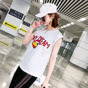 Hiawatha biały bez rękawów koszulki damskie litery drukowany projekt topy koszulki letnie koreańskie temat t-shirt TX016