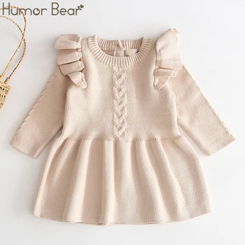 Humor Bear Baby Winter Girl Dress Sukienka Księżniczki Świąteczny Sweter Z Długim Rękawem Odzież Dziecięca Wiosna Jesień Sukienki Dla Małych Dziewczynek