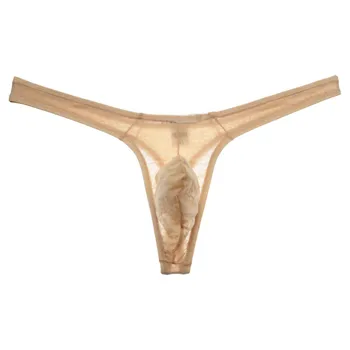 Jednolity kolor elastan męskie sexy bikini stringi gładkie stringi elastyczny nylon męskie stringi bielizna wystająca torba marka odzieżowa