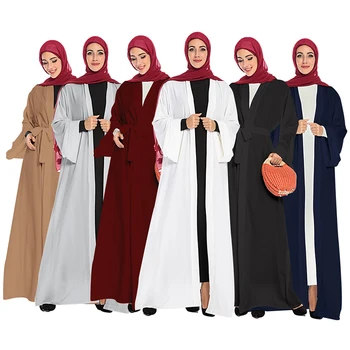 Jednolity Kolor Odkryty Abaya Kimono Dubaj Kaftan Islam, Islamski Hidżab Sukienka Джилбаб Абаи Dla Kobiet Kaftan Szlafrok Łaźnia Turecka Islamski Odzież