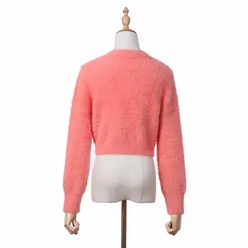 Jesień мохеровый sweter koreański растениеводческий sweter z dzianiny skrócony sweter basen z dzianiny sweter na guziki różowy vintage sweter kobiety