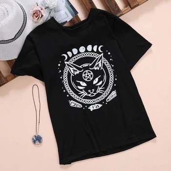 Kot Drukowany Kobieta Harajuku T-Shirt Z Krótkim Rękawem Damskie Topy Temat Letnie Koszulki