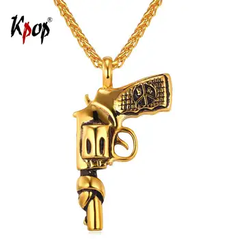 Kpop Gun wisiorek naszyjnik punk-rock oświadczenie biżuteria ze stali nierdzewnej kolor złoty pistolet pistolet wisiorek naszyjnik dla mężczyzn P1847