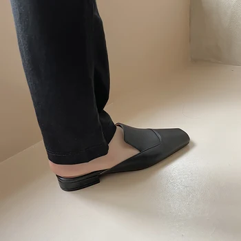 Kwadratowy nosek muły buty damskie 2,5 cm niski obcas pełna skóra naturalna wiosna lato kapcie moda plus size DONQ11 MUYISEXI