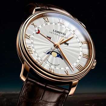 LOBINNI zegarek mężczyźni luksusowej marki Szwajcaria zegarki męskie Szafir wodoodporny faza Księżyca reloj hombre Japonia Miyota mechanizm L3603M3