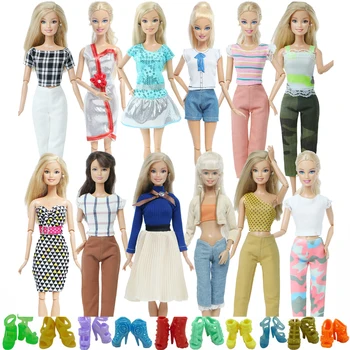 Losowo wybrać 20 szt = 10 buty +10 zestawów moda strój spodnie sukienka spodenki spodnie, spódnica, odzież dla lalki Barbie akcesoria