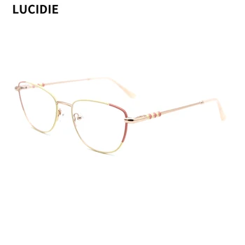 LUCIDIE 2020 Fashion New Design Female Clear Lens Glasses Frame Women Metal Cat Eye Eyeglasses oversize Frame Myopia Eyeglasses