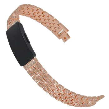 Luksusowy pasek do inteligentnego zegarka ze stopu Diamond Crystal Alloy Smart Watch Band For Fitbit Inspire/HR Watch 185MM Adjustment Chain Strap Smart Wear Accessories