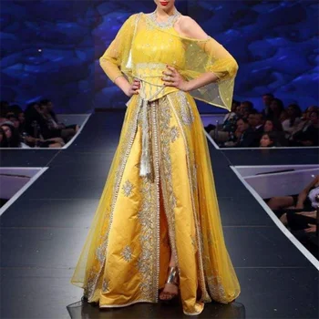 Luksusowy Złoty Marokańska Kaftan Sukienka Z Długim Rękawem Sukienka Kryształ Muzułmański Arabski Dubaj Sukienka Na Specjalne Okazje Sukienka