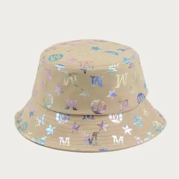 M Letter Star Printed Bucket Hats Summer Harajuku Bling Women Men Fisherman Hat Outdoor Sunshade Cap Fishing Hat Hat Art