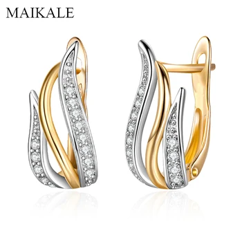 MAIKALE nowa moda geometryczne CZ kolczyki pręta dla kobiet złoty kryształ gem kolczyki poprawiny biżuteria wykwintne prezenty