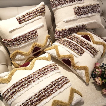 Marokański styl poszewka poszewka luksusowe ręcznie geometryczna pasek brązowy sofa-łóżko domowy ozdobny płótno ramkowym lub 45 x 45 cm