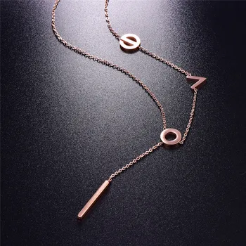 Martick różowe złoto-kolor łańcucha ze stali nierdzewnej list miłosny długi naszyjnik dla kobiet Colar Fashion Brand Jewelry P118