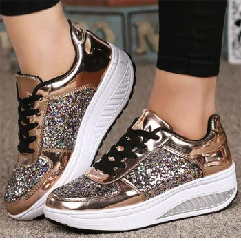 MHYONS damska вулканизированная buty zasznurować kliny buty na platformie mieszane kolory Lady casual buty jesień złota Tenis Feminino