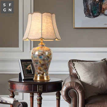 Miedziana lampa amerykański styl do salonu Jingdezhen ceramiczna lampa luksusowa sypialnia szafka kontrolna zdobione lampy led