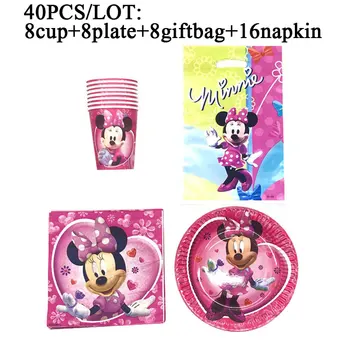 Minnie Mouse Birthday Party Supplies Kids Favors Śliczne Jednorazowe Kubki, Talerze Baner/Flagi Kapelusz Baby Minnie Mouse Party Decorations