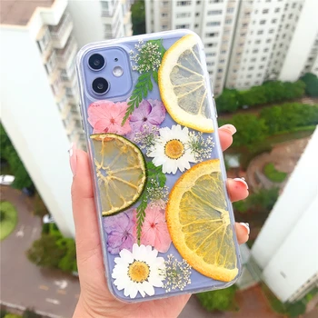 Miękki przezroczysty prawdziwy pomarańczowy suszone owoce i kwiaty etui do telefonu iPhone 11 Pro XR X XS Max 7 8 6 6s SE2 Plus tylna pokrywa Anti-fal