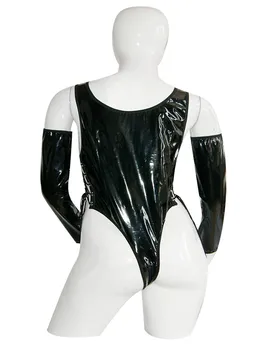 Moda czarne kobiety seksualne skórzane body bielizna PVC aksamitny bielizna S-XL W7019