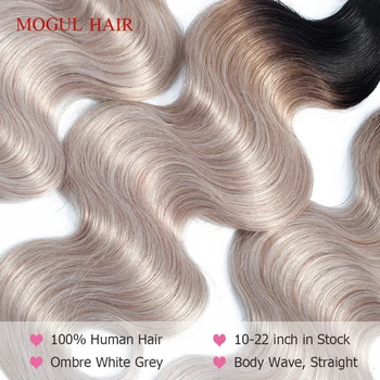 MOGUL HAIR T 1B ciemno-szary Ombre Human Hair 2/3 wiązki z zamknięciem peruwiańska ciało fala Remy Hair Weave Extension Short Bob Style