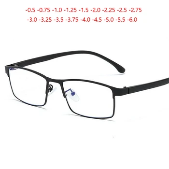 Męski biznes 1.56 asferyczne przepisane im okulary damskie w stylu retro metalowe, kwadratowe krótkowzroczne punkty Diopter 0 -0.5 -0.75 do -6.0