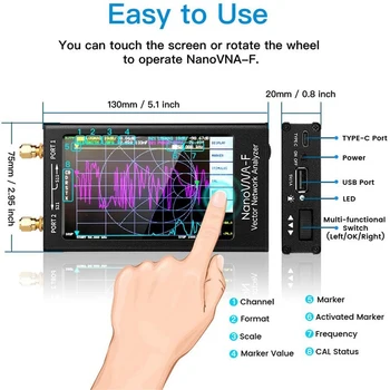 NanoVNA-F UHF Vector Network Antenna Analyzer 50-1000MHz 4.3 Calowy ekran IPS LCD+RF Demo Kit Przenośny ręczny analizator antenowy